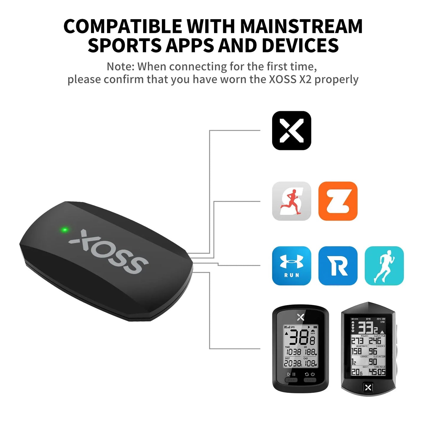 Bisiklet, Koşu, Yürüyüş için XOSS X2 Göğüs Kemeri Kalp Atış Hızı Monitörü, Bluetooth ANT+ Kablosuz Sağlık Fitness Akıllı Bisiklet Sensörü