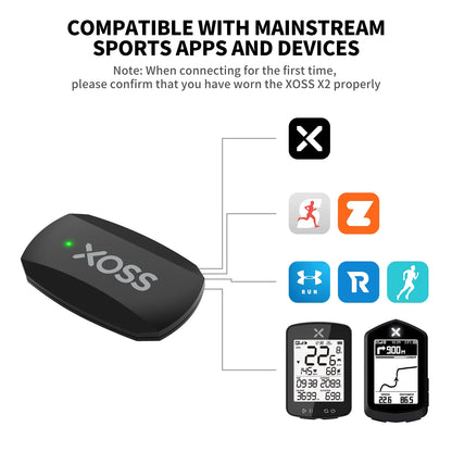 Bisiklet, Koşu, Yürüyüş için XOSS X2 Göğüs Kemeri Kalp Atış Hızı Monitörü, Bluetooth ANT+ Kablosuz Sağlık Fitness Akıllı Bisiklet Sensörü